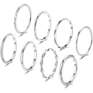 8 Pièces Bague Femmes Inoxydable 1mm Mince Bague Knuckle Anneaux Midi Twist Bague Plaine Bande Empilables Argent Minimaliste Bague Pouce Ensemble Pour Femmes Filles.[Y585] - Neuf