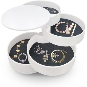 Boîte À Bijoux Rotatif Organisateur De Bijoux Coffret À Bijoux 4 Couches Boîte De Rangement À Bijoux Trousse À Bijoux Voyage Jewelry Stockage Cas Pour Collier Bracelet Anneau D'Oreille-Blanc - Neuf