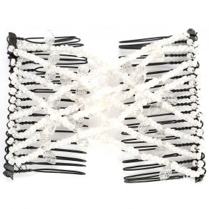 Peigne Magique A Double Pince Pour Cheveux, Perles Et Feuilles, Accessoires Pour Cheveux Pour Femmes (Blanc) - Neuf