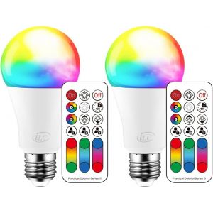 Ampoule Led À Changement De Couleur, 120 Couleurs, Équivalent 70 Watts, Flash Diy, Blanc Chaud 2700k Rvb Avec Télécommande, Vis Led 10w A60 E27 (Lot De 2)[Amp743999] - Neuf