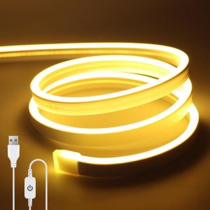 Neon LED 2m,5V Bande Lumineuse Néon Blanc Chaud,CRI 90+ Waterproof 2800K 120 Neon,Bande Lumineuse Flexible en Silicone pour Cuisine,Salon,Décoration Intérieure et Extérieure - Neuf