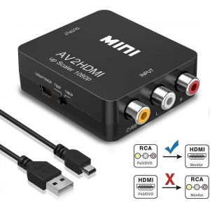 Convertisseur Rca Vers Hdmi,1080p Rca Pour Ps2 Wii Xbox Snes N64 Vhs Vcr Caméra Dvd,Prenant En Charge Pal/Ntsc Avec Câble D'alimentation Usb - Neuf