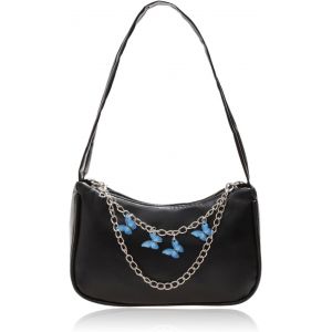 RFCBC-Sac à main 1 pièce, sac à main pour femme, sac à main décontracté à la mode, sac à bandoulière avec chaîne papillon, pochette en cuir PU, sac à bandoulière avec fermeture éclair (noir), Noir - Neuf