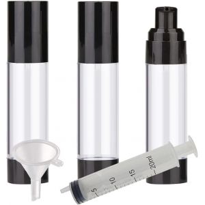 3 Pièces Airless en Plastique Bouteille Pompe Vide 50ml,Transparent Noir Petit Airtight Cosmétiques Distributeur Conteneurs Rechargeables,Airless Flacon Pompe pour Lotion Gel Voyage - Neuf