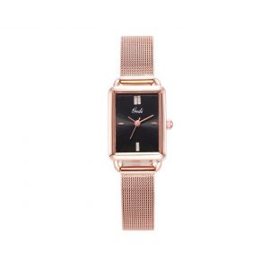 Montre &Agrave; Quartz Pour Femme Avec Bracelet En Maille Et Plaque Noire, &Eacute;tanche Jusqu'&agrave; 30 M - Neuf