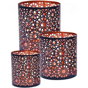 Lot De 3 Photophore Marocain Adiba 14cm Grand Noir | Bougeoir Lanterne Marocaine Pour L'extérieur Au Jardin L'intérieur Sur La Table | Photophores Marocains Pour Décoration Maison Orientale - Neuf