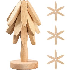 Subzonal-Dessous De Plats En Bois Pour Plats Chauds, 3 Dessous De Plats En Bois + 1 Support Rang&eacute; Comme Un Sapin De No&euml;l, Dessous De Plat En Boi De H&ecirc;tre Pour Casseroles, Po&ecirc;les, Bols, Th&eacute;i&egrave;res - Neuf