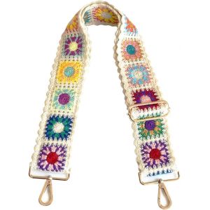 (Blanc)De Fleurs Au Crochet Sac À Main Sangles De Remplacement Sac Bandoulière Pour Les Sacs À Main Des Femmes De La Guitare Sangle De 2 Pouces De Largeur Réglable Sangle De Sac - Neuf
