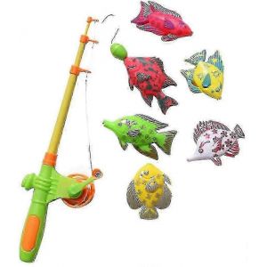 Jeu de pêche magnétique pour enfants, 7 pièces, jeu de piscine, table à eau, baignoire, jouet de fête pour enfants avec canne à pêche, filet, poisson flottant en plastique, couleur océan, mer A - Neuf