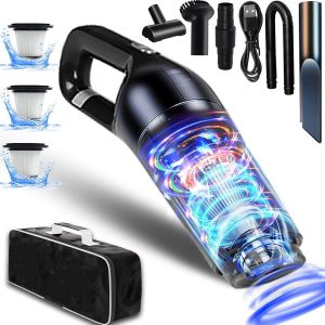 Aspirateur à Main,15000PA Aspirateur Voiture sans Fil Puissant Portable Mini 120W,Multifonctionnel avec 3 Filtres HEPA Aspirateur de Table Humide et Sec Rechargeable pour Maison Bureau Canapé - Neuf