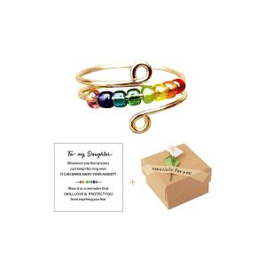 Ensemble De 2 Anneaux Anti-Stress Ajustables Pour Soulager L'anxi&eacute;t&eacute;, Avec Carte Message - Couleur Or - Neuf