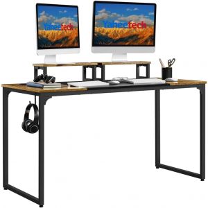 SUBZONAL-Bureau Informatique, Table d'Ordinateur, 140 x 60 x 75cm, Bureau Gaming/Travail/d'&Eacute;tude avec Support de Moteur/2 illets pour Cables/1 Crochet d'&Eacute;couteur, Brun Rustique - Neuf