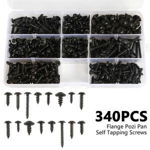 340/500pcs Vis taraudeuse à tête cylindrique Tête cruciforme M3 / M4 / M35 / M48 Kit d'assortiment de vis autotaraudeuses Noir Meubles en acier au carbone - Neuf
