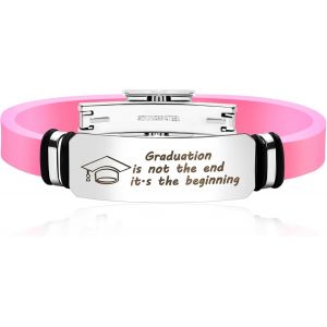 Kal-Bracelet De Remise De Dipl&ocirc;me Personnalisable | Acier Inoxydable Avec Symbole De Toque & La Remise De Dipl&ocirc;me N'est Pas La Fin, C'est Le D&eacute;but | Cadeau &Eacute;tanche En Silicone Pour Lui Et Elle - Neuf
