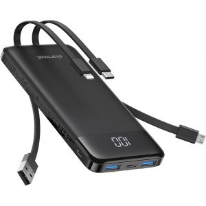 JGD-Charmast Chargeur portable, 10 000 mAh avec 4 c&acirc;bles int&eacute;gr&eacute;s, 6 sorties, 3 entr&eacute;es, batterie USB C essentielle de voyage, compatible avec iPhone et iPad - Neuf