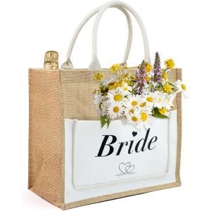 SJZG-Sac Cabas Jute Avec ""Bride"", Cadeau Pour Femme, Sac Cabas Multi-Usages En Toile De Jute, Cadeau Pour Demoiselles D'Honneur, Future Mari&eacute;e, D&eacute;coration, Femme, Anniversaire, Mariage - Neuf