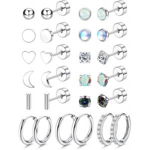 Kal-3 Paires Petites Boucles D'oreilles Femme Acier Chirurgical Piercing Oreille Hypoallergénique Boucles D'oreilles Créoles Cartilage Moonstone Zircon Clou D'oreille Pour Multiple Piercing - Neuf