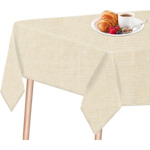 SJZG-Nappe Anti-Taches Lavable,Nappe De Table Aspect Lin Nappe Rectangulaire,Nappe Imperméable,Pour Salle À Manger Jardin Fête Mariage Ou Maison (Beige, 140X240Cm) - Neuf