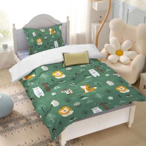 Ulteronixshop-Housse De Couette 120x150 Enfant Vert Microfibre Parure De Lit Enfant 120x150 For&ecirc;t Animaux Avec Motif Imprim&eacute; Lion/Renard/Ours 2 Pi&egrave;ces Literie Pour Enfants Avec 1 Taie D'oreiller 40x6 - Neuf