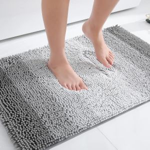 Kal-Tapis De Bain Chenille Antidérapant À Poils Longs Lavable - Tapis De Bain Doux - Tapis De Douche Absorbant - 40 X 60 Cm - Gris - Neuf