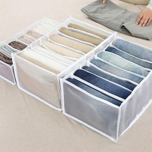 Boîte de rangement à tiroirs avec compartiments pour jeans, armoire, tiroir, séparateur en maille, pour jeans, blanc, 7 compartiments - Neuf