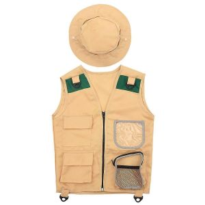 Kit d'aventure en plein air,gilet cargo kaki et chapeau pour jeune enfant - Neuf