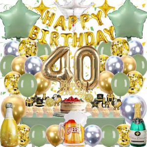 Kalanka-Ballon Decoration Anniversaire 40 Ans - Anniversaire De Fête En Vert Or Ballon, Décoration D'anniversaire Élégante Femme Homme Pour Fête D'anniversaire, Un Anniversaire, Une Célébrations - Neuf