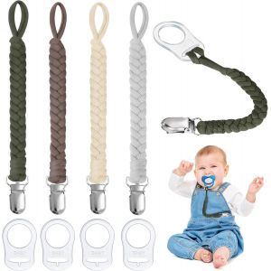 Yemaesre-Attache Sucette Bébé,Chaîne De Tétine Pour Bébé, Lot De 4 Attaches-Tétines Et 4 Adaptateurs Pour Sucettes, Adaptateur D'anneau En Silicone,Pour Bébés Garçons Et Filles - Neuf