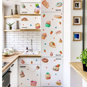 Lot de 2 stickers muraux d&eacute;coratifs pour la cuisine, motif pain et g&acirc;teau, autocollants, imperm&eacute;ables et repositionnables, 25 x 35 cm. - Neuf