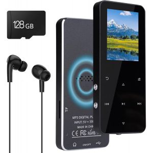 acdsgd-Lecteur MP3 128 Go avec &Eacute;couteurs, Lecteur MP3-MP4 avec Haut-parleurs, Radio FM, Enregistreur, FM + Bluetooth + Dictionnaire, &Eacute;couteurs Filaires, Id&eacute;al pour Le Sport. - Neuf