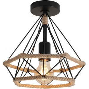 Subzonal-Plafonnier Lustre Industriel, Eclairage Plafond En M&eacute;tal Cage Corde 26cm, Luminaire Plafonnier E27 Pour Chambre, Cuisine, Salon (Sans Ampoule) - Neuf