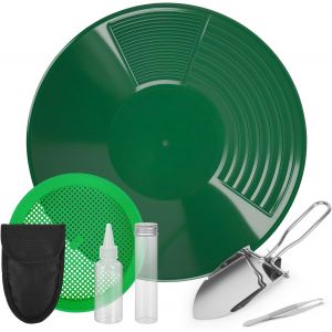 MEVRONISSHOP-Kit Orpaillage, 38.5cm Batee Orpaillage, Gold Pan Kit, Rampe Orpaillage,avec Tamis, Kit de Panorama en Plastique pour Orpaillage, Pour Chercheur d'Or D&eacute;butant et Exp&eacute;riment&eacute; (Vert) - Neuf