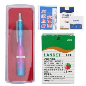 Stylo Lance-Sang A Trois Tetes En Alliage D'aluminium, Appareil De Massage Par Ventouses Pour Analyses Sanguines (Stylo Lance-Sang A Trois Tetes Degrade Violet-Bleu, 50 Aiguilles, Tampon D'alcool, Carte Des Points D'acupuncture (B)) - Neuf