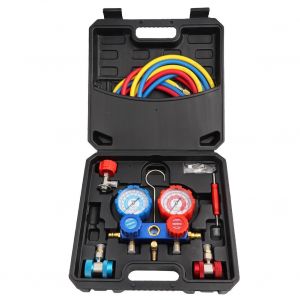 Ensemble de manometres pour refrigerant R134a pour climatisation avec flexibles de charge de 1,5 m - Neuf