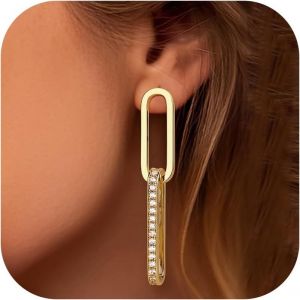 Kal-Boucles D'oreilles Femme Or Boucle D'oreille Creoles Plaquées Or 14 Carats Boucles D'oreilles Pendantes Fantaisie Boucles D'oreilles Chaîne À Maillons Boucles D'oreilles Creoles Or Femme - Neuf