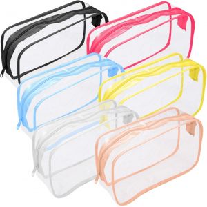 KALANKA-6 Pièces Trousse de Toilette Transparente,Trousse Toilette Voyage Avion Etanche,PVC Trousse de Maquillage Transparente,Pochette Sac Transparente Voyage avec Fermeture Éclair,pour Homme et Fem - Neuf