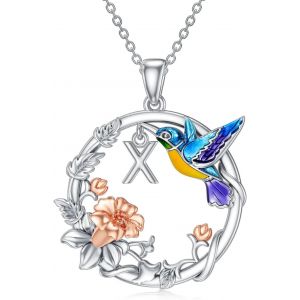 Kal-Collier Avec Pendentif Colibri Avec Pierre De Naissance/Initiale Pour Femmes Et Filles En Argent Sterling 925 Avec Pendentif Lettre Initiale/Pierre De Naissance - Neuf