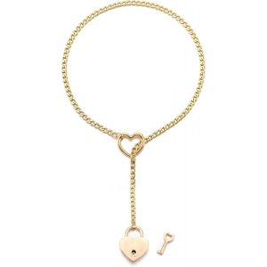 Kal-Réglable Collier En Y Femme Coeur/Rond/Serrure Pendentif,Chaîne De Glissement Punk Gothique Kubanische Collier Argent/Or/Noir Bijoux Y-Collar 26-34 - Neuf
