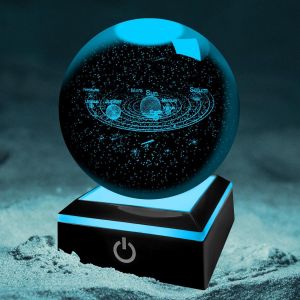 Boule Cristal 3D Syst&egrave;me Solaire Avec &Eacute;clairage Nocturne Multicolore, Cristal K9 Mod&egrave;le De Plan&egrave;te, Science Astronomie, &Eacute;ducation, Cadeau Pour Enfants, Amis, Couples Et F&ecirc;tes D'Anniversaire - Neuf