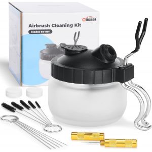 NouvelHorizonstore-20 Pi&iquest;&iquest;ces Kit de Nettoyage pour A&iquest;&iquest;rographe Comprenant 1 Pot de Nettoyage avec Support 5 Brosses de Nettoyage 5 Pics de Nettoyage et 1 Aiguille de Lavage - Neuf