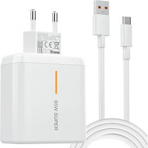 LORANKA-Chargeur Rapide 65W Oppo SUPERVOOC avec C&acirc;ble USB C 2m pour Reno 11 F 8 Find N2 Flip X5 Pro Lite X3 Neo 7 6 A54 A57 Oneplus 12 11 10T - Neuf
