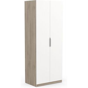 SUBZONAL-Armoire Avec Penderie 2 Portes 1 Niche Moderne &iquest; Coloris Ch&ecirc;ne Kronberg & Blanc Mat &iquest; 79,4 x 51,1 x 203 cm - Neuf