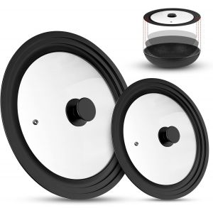 Subzonal-Sunoya Couvercle Universel En Verre, Couvercles Avec Bord En Silicone, Pour Diam&egrave;tres 16/18/20 Cm Et 24/26/28 Cm (Noir) - Neuf