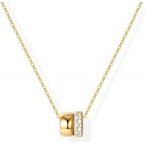 Kal-Cz Pendentif Collier Femme - Or 14k Doré Réglable Etincelant Zircon Chaîne Avec Double Cercle, Bijoux Fantaisie Cadeaux Pour Femmes Et Filles, 48+5cm - Neuf