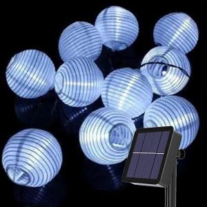 KAL-Guirlande Lumineuse Solaire À Led - 6,5 M - 30 Lanternes Led - 8 Modes - Étanche - Pour Jardin, Cour, Mariage, Décoration De Fête, Balcon, Noël, Fête - Neuf
