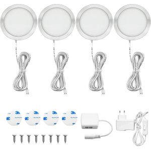 meimie-4Er Lampe De Placard Led,Éclairage Led Cuisine Sous Meuble,Blanc Chaud,Spots Led Vitrine Pour Penderie Cuisine Armoire Camping Car Entrée Couloir Toilette,250Lm Par Spot,Accessoires Inclus - Neuf