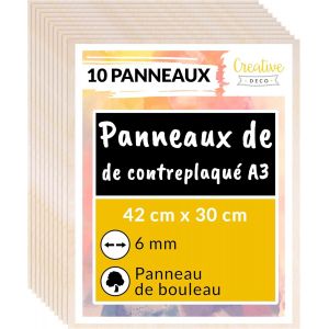 10 x A3 Contreplaqu&eacute; 3mm | 420 x 300 x 3mm (+/2mm) | Planche Bois Brut Bouleau | Panneau Feuille D&eacute;coupe Laser | Bois pour Pyrogravure, Gravure, Cricut, Maquette - Neuf
