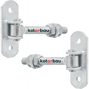 Lot de 2 charni&egrave;res de portail, galvanis&eacute;es, filetage M 16 mm, r&eacute;glable, avec plaque &agrave; visser et pince &agrave; ressort - Neuf