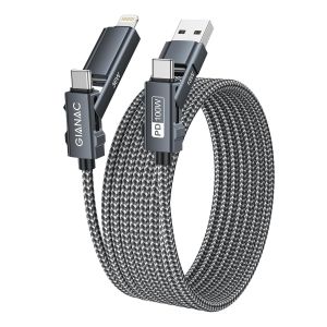 TRAHOO-C&acirc;ble Multi USB,4 en 1 C&acirc;ble Universel [3M] Cable Chargeur Multi Charge Rapide avec USB-C vers Lightning/USBC,USB A vers USB C/Lightning pour iPhone 16 15 14/MacBook/iPad/Galaxy S23 S22 S21 - Neuf