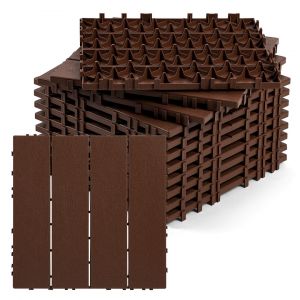 Lot De 33 Dalles De Terrasse En Plastique 3 M&sup2; 30 X 30 Cm, Dalles De Jardin Clipsables Marron - Neuf